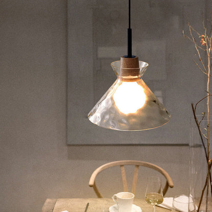 Clear Glass Pendant Light with Wood Accent E26 Socket for Kitchen Island Dining Room Bedroom Ceiling Fixture Hardwired Hanging Lamp