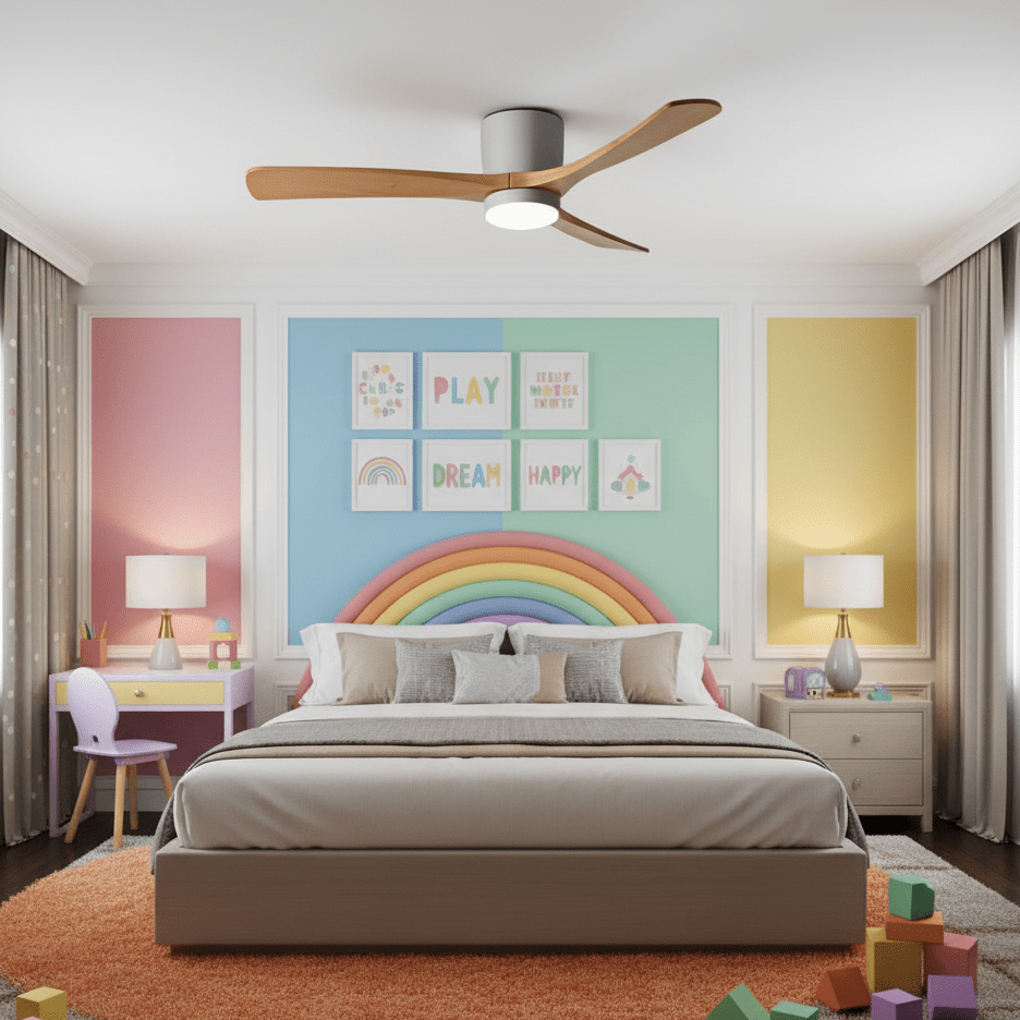 Sycamore Wood Ceiling Fan with LED Light – Whisper-Quiet 6-Speed DC Motor, Reversible Airflow, Remote Control, 42/48/52 Inch