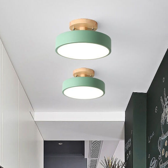 LED Semi-Flush Ceiling Light 12 in Wood & Acrylic Low-Profile Fixture for Bedroom Hallway Living Room Modern Home Lighting 3-Color Temperatu