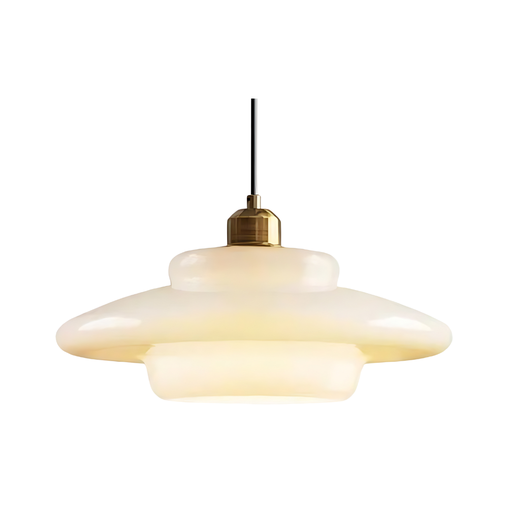 Tiered Glass Hanging Fixture with Brass Frame in Gold – 12-Inch Statement Lamp for Dining Rooms, Bedrooms & Hallways – Art Deco Style Ceilin
