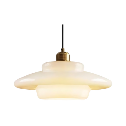 Tiered Glass Hanging Fixture with Brass Frame in Gold – 12-Inch Statement Lamp for Dining Rooms, Bedrooms & Hallways – Art Deco Style Ceilin