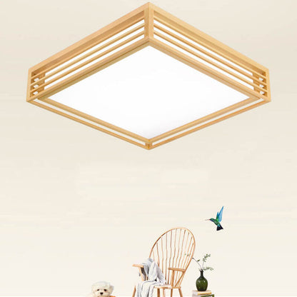 LED Round Ceiling Fixture 14-inch Wood & Acrylic Contemporary Overhead Light for Bedroom Kitchen Bathroom Home Office