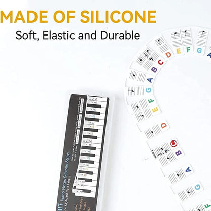 Removable Silicone Piano Key Note Labels for 88-Key Keyboards | Beginner Learning Aid with Staff Notation | Quick-Install Teaching Guide for Grand, Up