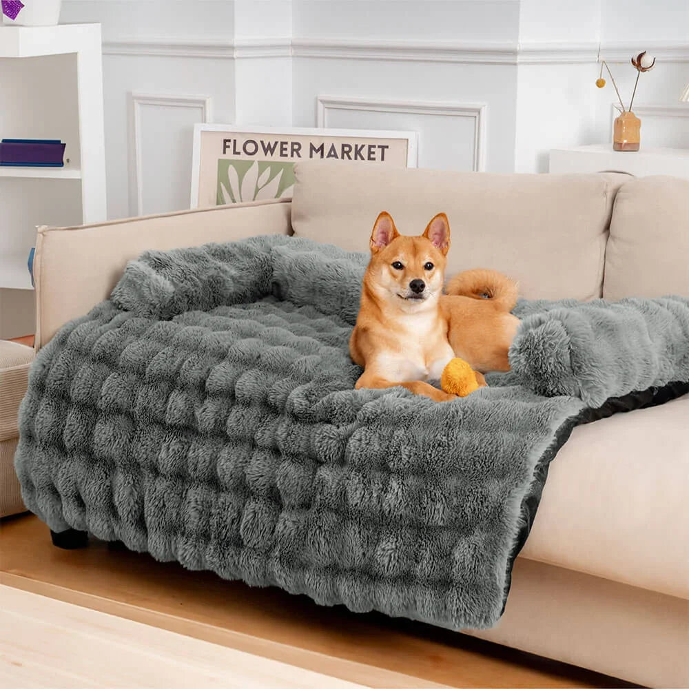 Ultra-Plush Pet Couch Cover & Cushion Mat for Dogs and Cats - Washable Non-Slip Furniture Protector Throw Blanket with Deep Pile Faux Fur