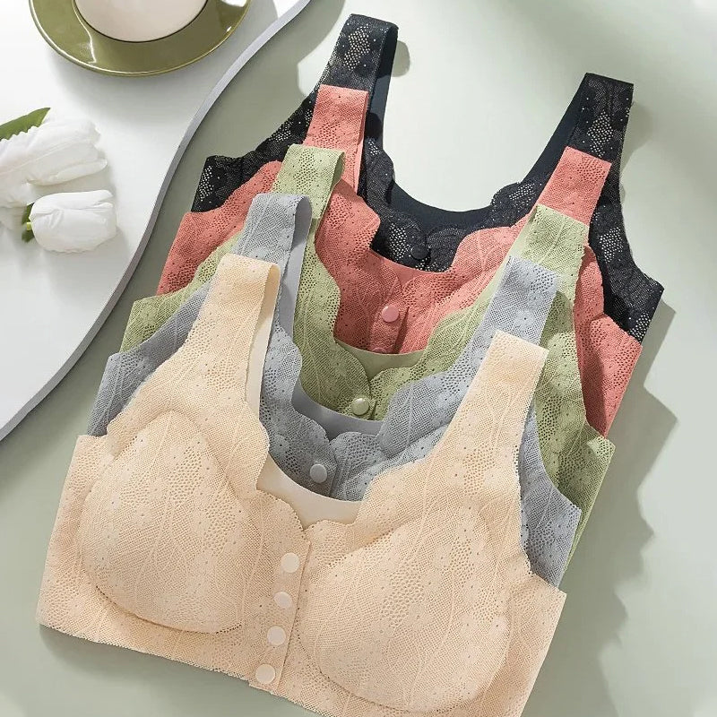 Front-Closure Wireless Comfort Bra with Lace Breathable Support | Lift & Shape Full-Coverage Bralette for Everyday Wear