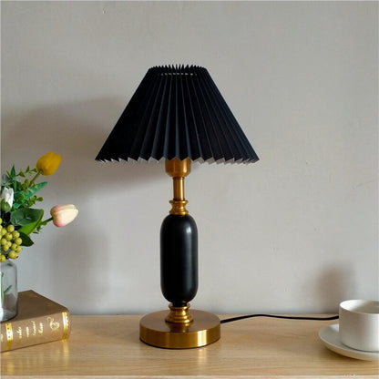 Metal Desk Lamp with Pleated Shade 18 in Tall E12 Socket Plug-In for Bedroom Nightstand Office Study Living Room Reading Light Contemporary
