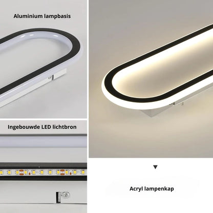 Lámpara LED de techo de montaje empotrado, ovalada, de perfil bajo, en blanco y negro, para dormitorio, pasillo, entrada, vestíbulo, iluminación de techo contemporánea, moderna y minimalista.