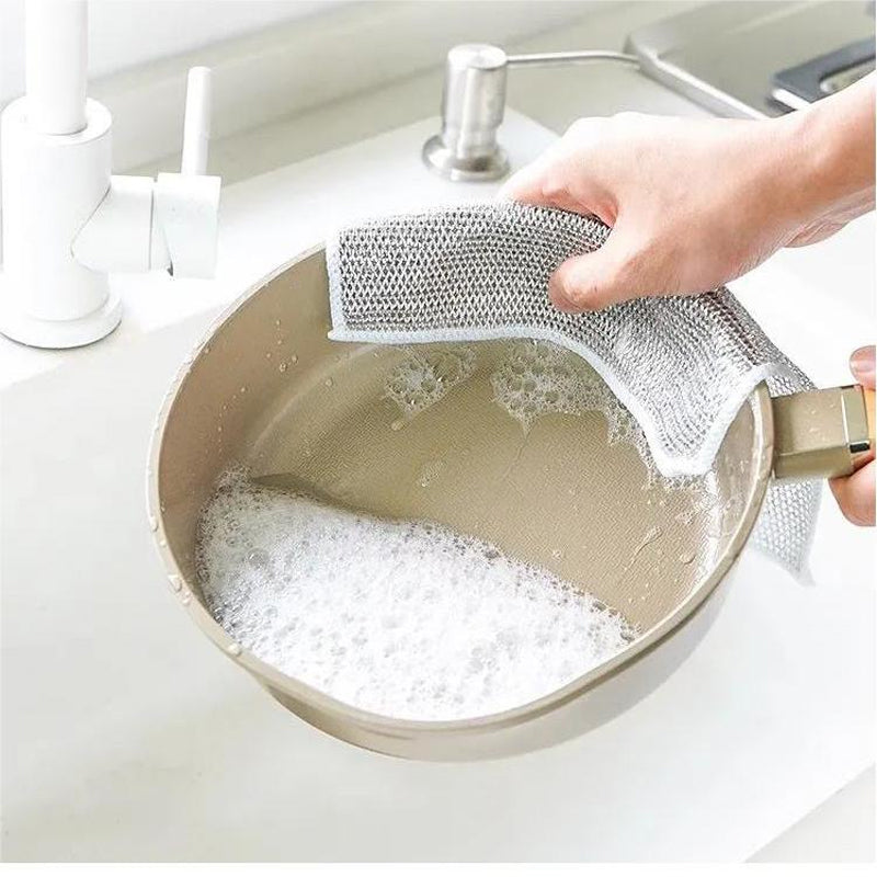 Stainless Steel Scouring Pads for Cast Iron Skillets Griddles Ovens Cookware 8×8 Inch Reusable Non-Scratch Wire Mesh Scrubber for Home Resta