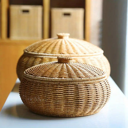 Dome Wicker Storage Basket - Handcrafted Rattan with Secure Lid