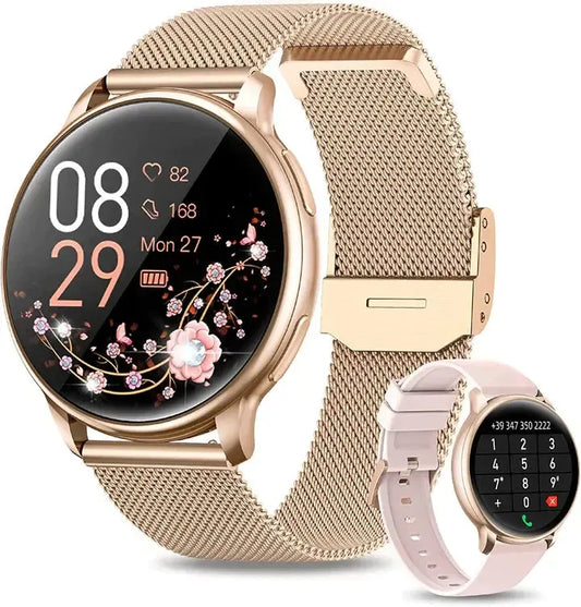 Reloj inteligente para mujer con monitor de frecuencia cardíaca, seguimiento de sueño y notificaciones de llamadas para fitness y actividad diaria