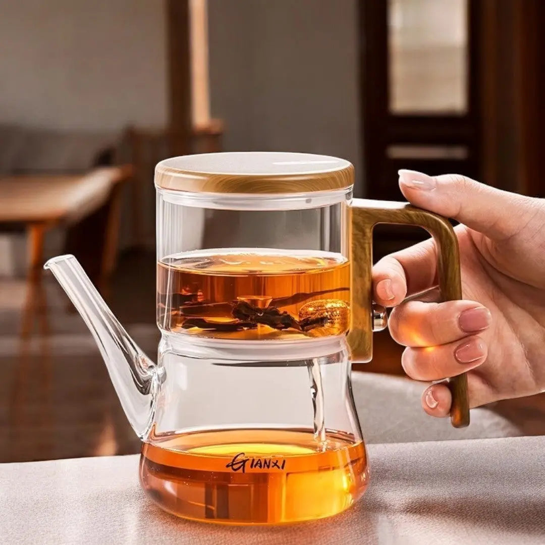Glass Teapot with Magnetic Filter 25 fl oz for Loose Leaf Tea Herbal Infusions Wood Handle Heat Resistant