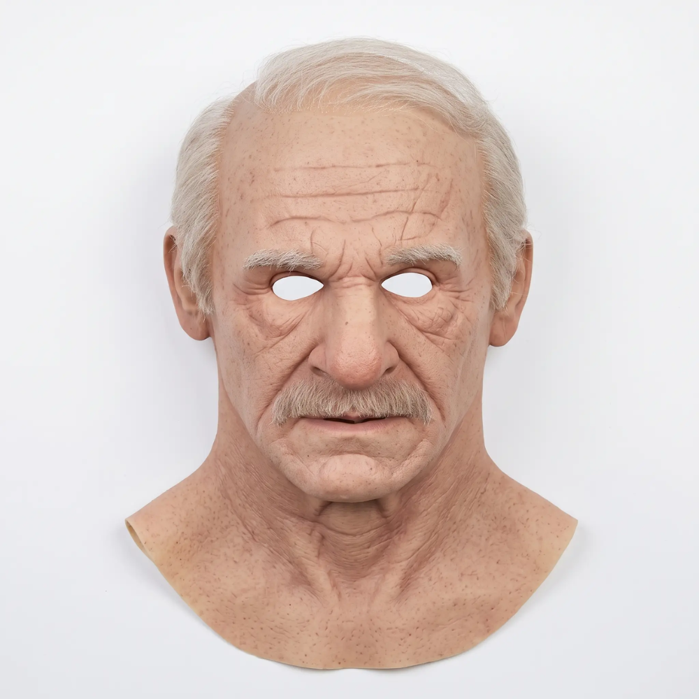 Elderly Character Latex Full-Head Costume Mask with Movable Jaw for Halloween, Theater, and Cosplay