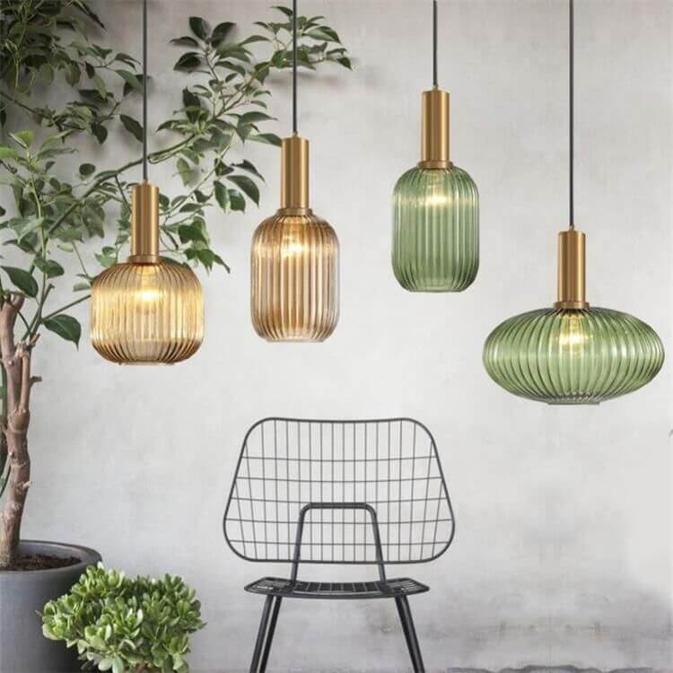 Ribbed Glass Cylinder Hanging Fixture Single-Bulb Suspension Lamp for Kitchen Island Dining Room Entryway
