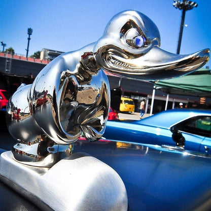 Chrome Duck Radiator Ornament – Classic Car Accent Figurine for Grille or Desktop Display – Silver & Black Finish