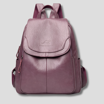 Women's Textured Leather Backpack with Security Features for Work, Travel & Daily Use