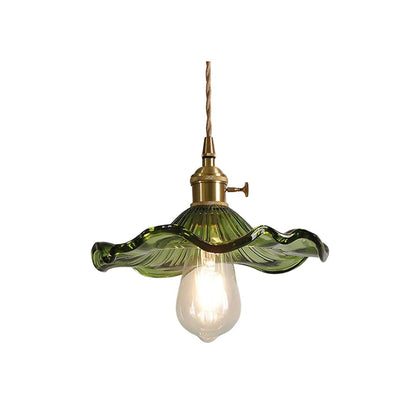 Glass Ceiling Light with Sculptural Ripple Edge – 9 in Hanging Fixture with Metal Hardware for Kitchen, Dining Area, or Bedroom – Adjustable