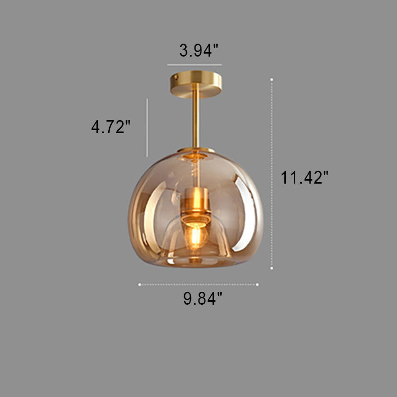 Ceiling Light Fixture Iron & Glass 10×11 inch Smoky Shade for Bedroom Hallway Living Room Modern Semi-Flush Design Hardwired E26 Base