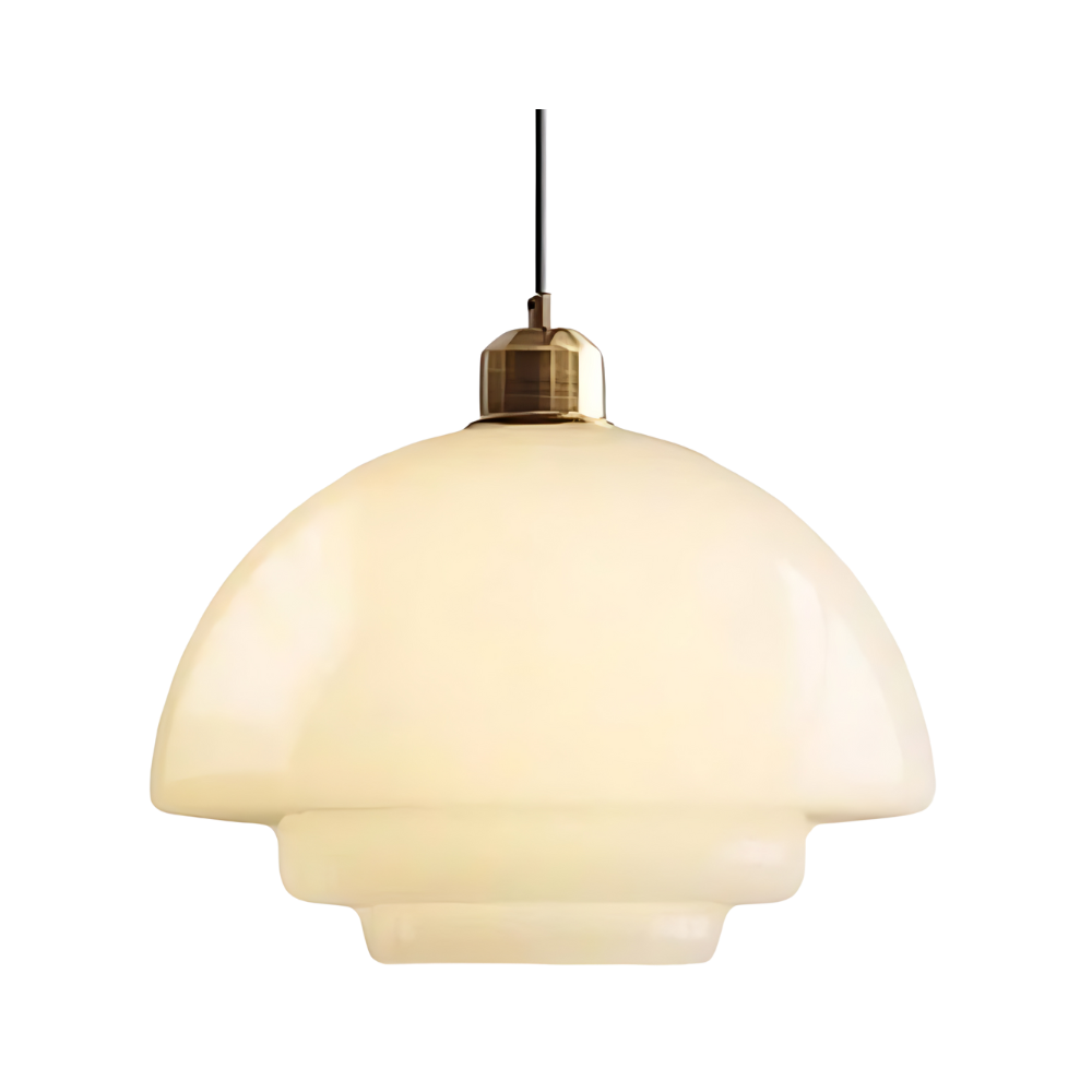Tiered Glass Hanging Fixture with Brass Frame in Gold – 12-Inch Statement Lamp for Dining Rooms, Bedrooms & Hallways – Art Deco Style Ceilin