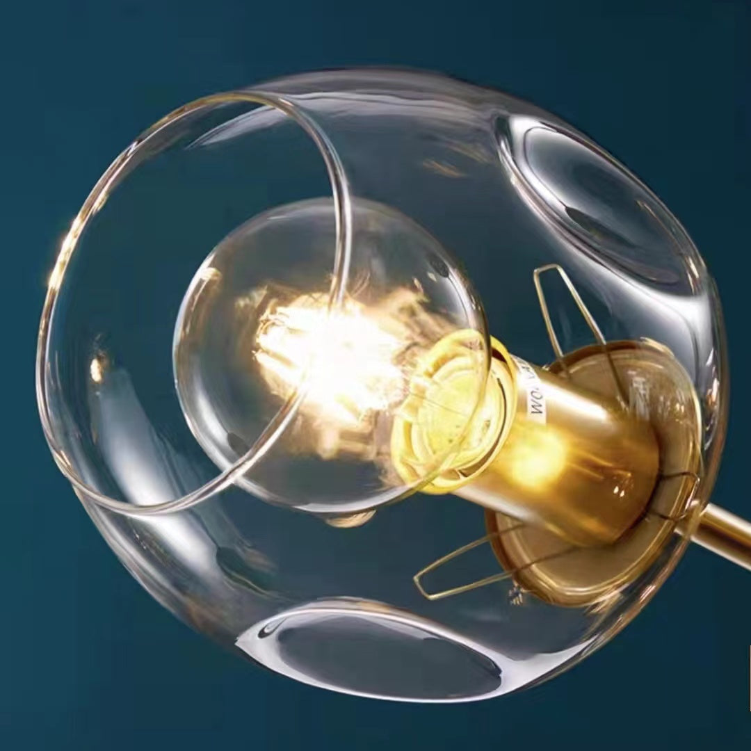 Multi-Arm Globe Chandelier with Clear Glass Shades in Brass Finish for Dining Room Living Room Bedroom Entryway