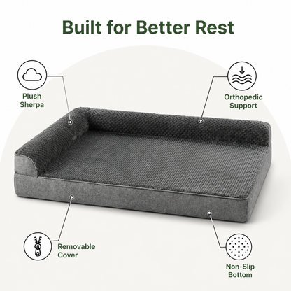 Ortekor Orthopedic High-Density Foam & Sherpa Dog Bed (Removable Cover)