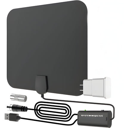 Indoor Digital TV Antenna with Signal Amplifier for Crystal Clear HD Channels | Long-Range UHF VHF Reception | Wall or Window Mount for