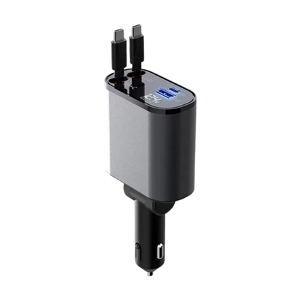 Retractable Car Charger with Dual Ports – Fast Charging Cable for iPhone & Android – 31 in Auto-Rewind USB Adapter
