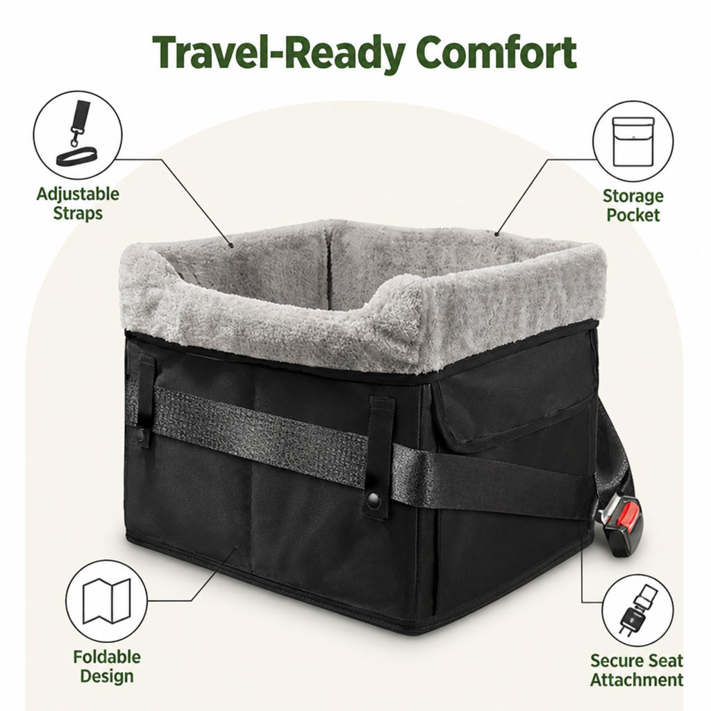 Ortekor Washable Foldable Elevated Booster Dog Car Seat (With Storage Bag)