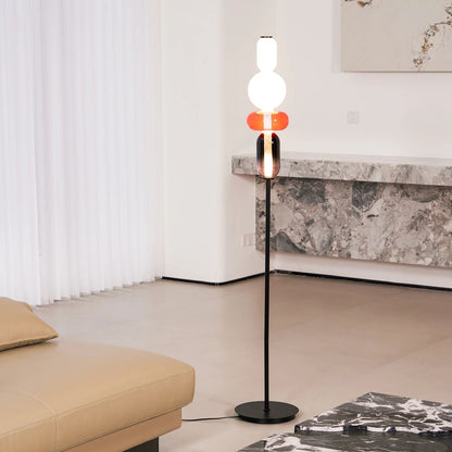 Artisan Glass Standing Lamp 63 in Red White Black Accent Light for Living Room Contemporary Sculptural Décor LED Uplight Statement Piece
