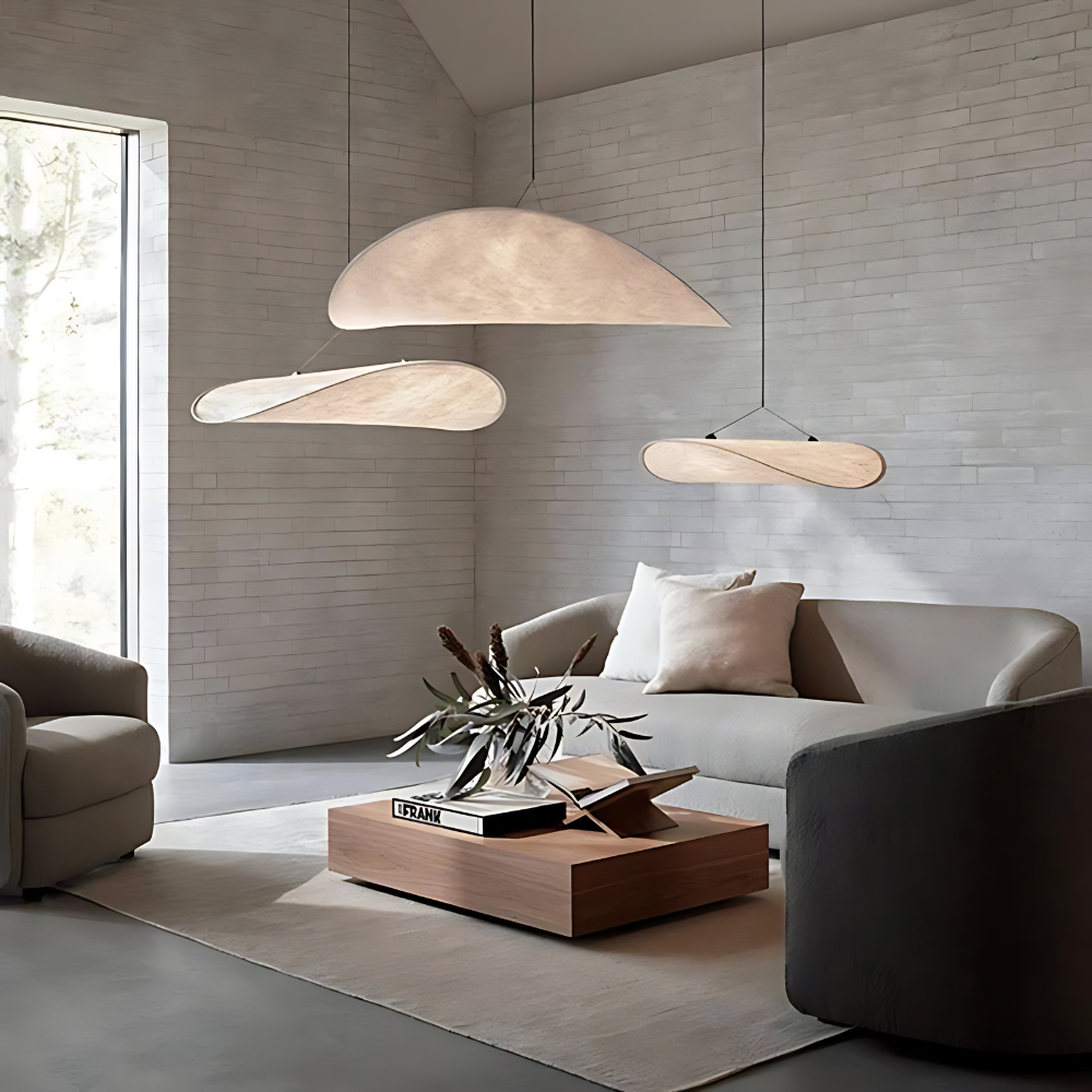 Woven Silk Shade Hanging Lamp White 16-31 in Adjustable Cord Warm Ambient Glow for Dining Room Bedroom Living Room Modern Minimalist Ceiling