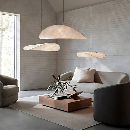 Woven Silk Shade Hanging Lamp White 16-31 in Adjustable Cord Warm Ambient Glow for Dining Room Bedroom Living Room Modern Minimalist Ceiling