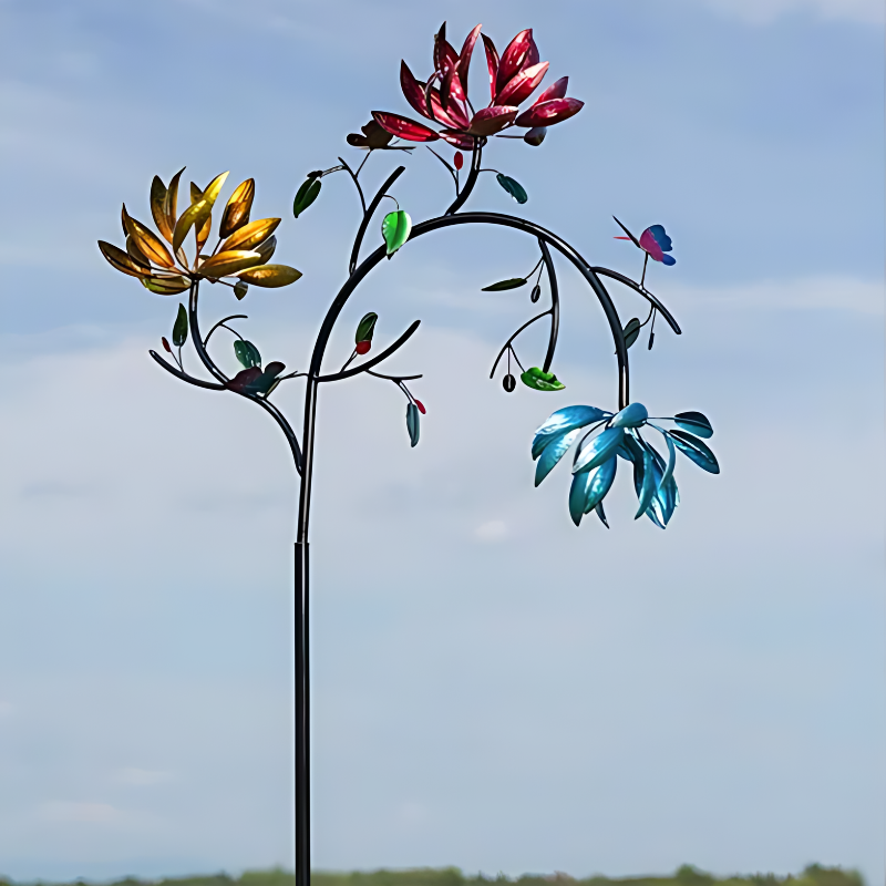 Spinning Garden Wind Spinner with Butterflies & Flowers - Colorful Outdoor Decor Stake for Yard, Patio & Lawn - Weather Resistant Metal