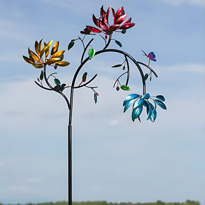 Spinning Garden Wind Spinner with Butterflies & Flowers - Colorful Outdoor Decor Stake for Yard, Patio & Lawn - Weather Resistant Metal