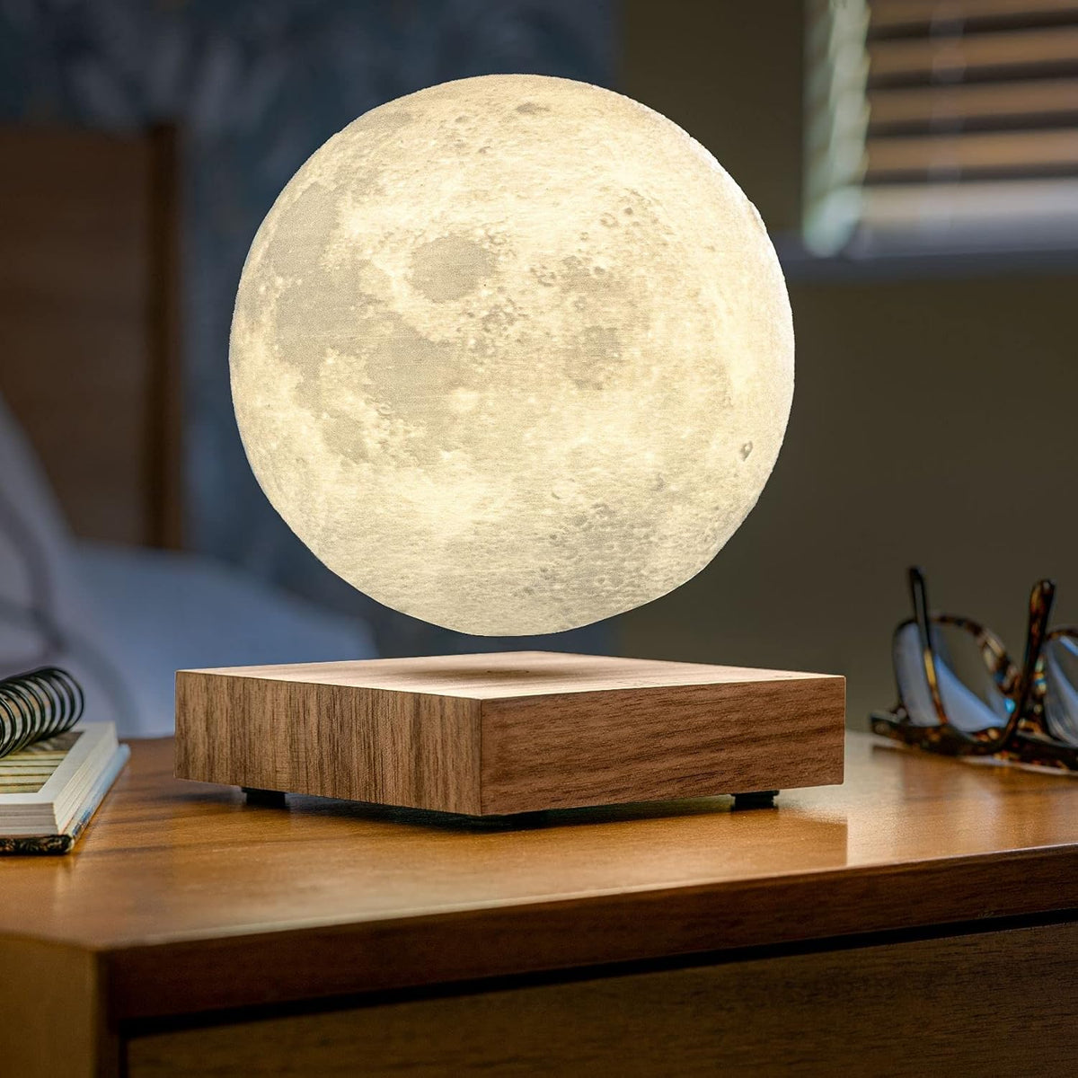 Magnetic Floating Moon Night Light with Rotating 3D Lunar Sphere, Dual Color LED for Bedroom Desk Office Decor