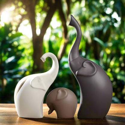Elephant Sculpture Set - High-Quality Resin, Abstract Design