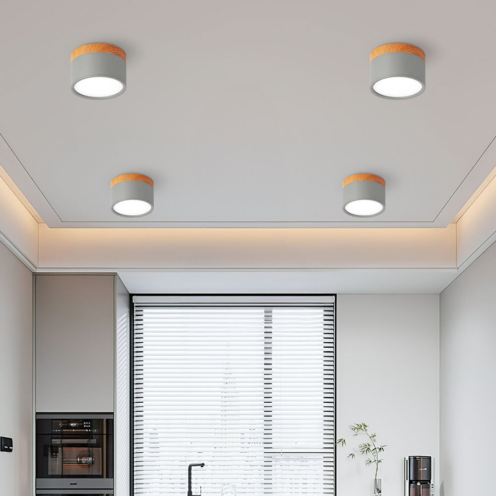 Compact LED Flush Mount Ceiling Light Fixture Wood & Metal Accent for Entryway Hallway Bedroom Kitchen 5W 7W Surface Mount Minimalist Modern