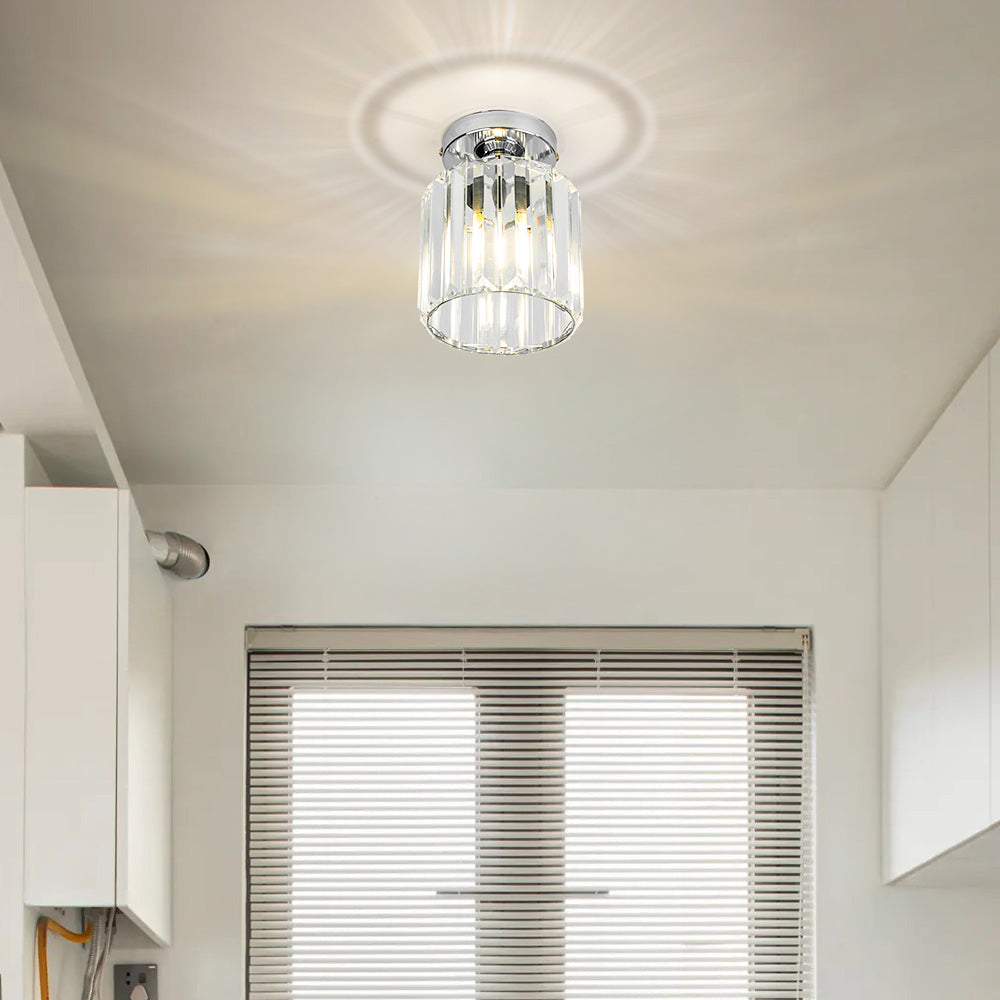 Flush Mount Crystal Light Fixture E27 Socket Black Gold for Bedroom Living Room Hallway Indoor Home Décor Compact Reflective Shade Elegant A