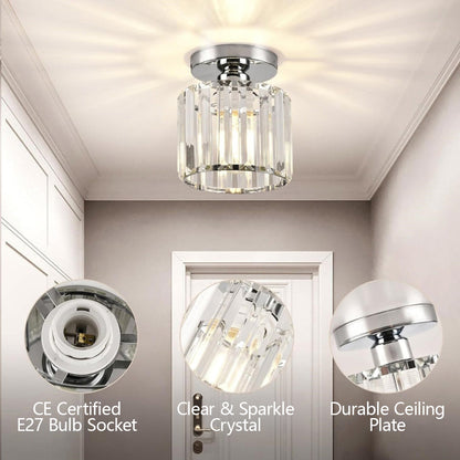 Flush Mount Crystal Light Fixture E27 Socket Black Gold for Bedroom Living Room Hallway Indoor Home Décor Compact Reflective Shade Elegant A
