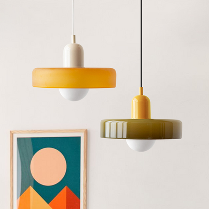 Glass Disc Pendant Light with Adjustable Cord – Modern Ceiling Fixture for Dining Room, Kitchen Island & Living Room