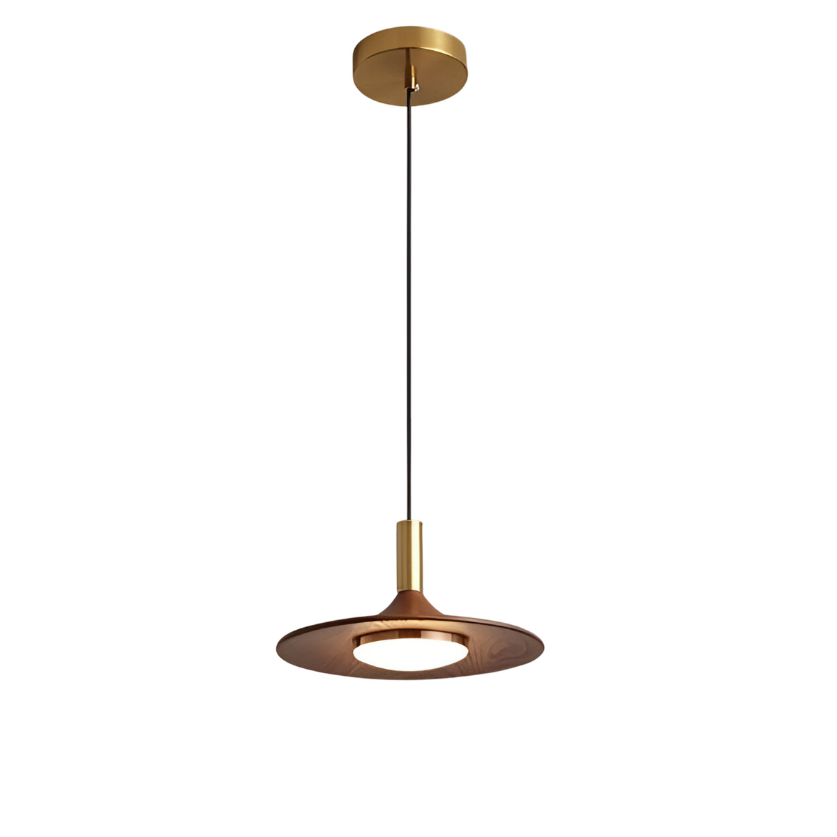 Sculptural Metal Shade Ceiling Fixture with Organic Wood-Tone Accent – 10 in or 14 in Drop Light for Island Counter Bar and Breakfast Nook –