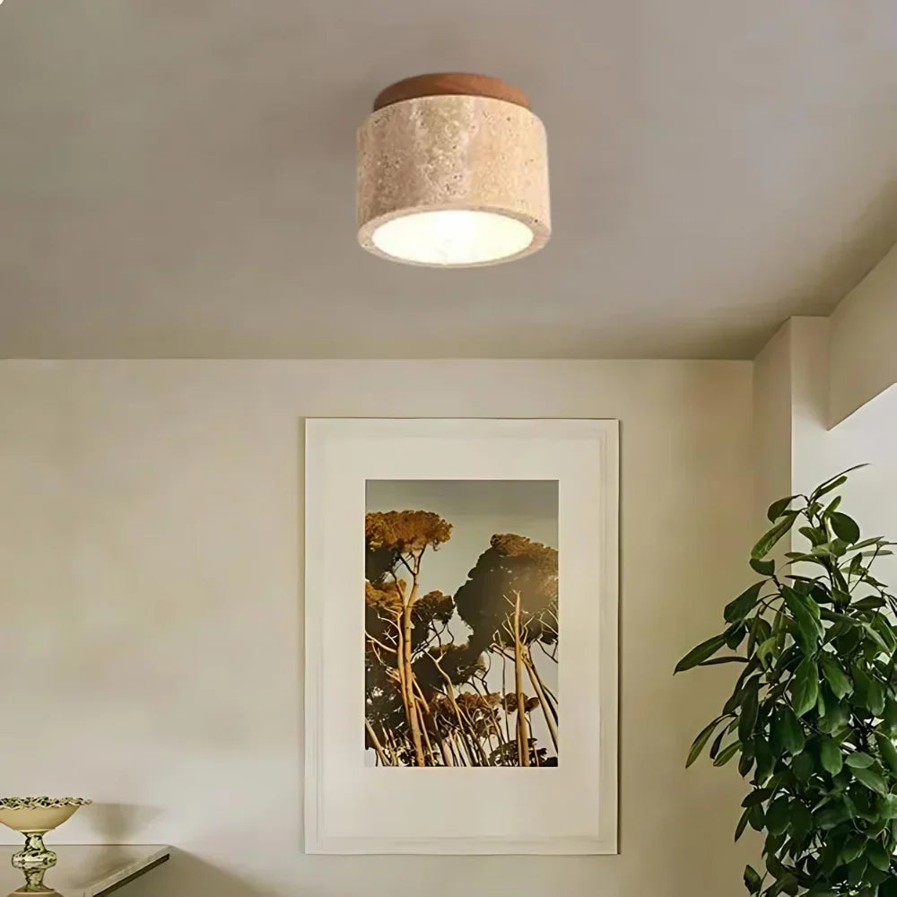 Lámpara de techo de montaje empotrado de piedra natural color crema, 4.7 pulgadas, iluminación LED compacta para pasillos, dormitorios y vestíbulos, estilo minimalista moderno Japandi