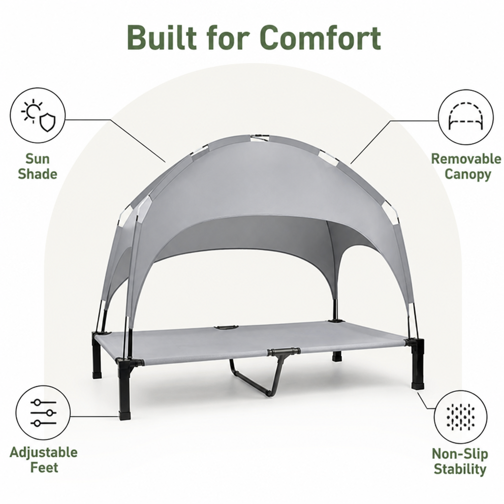 Ortekor Elevated Aluminum Outdoor Dog Bed (Removable Canopy)