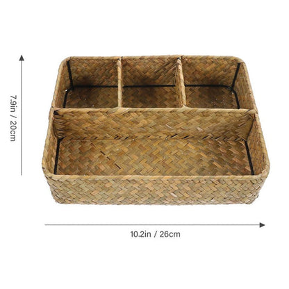 Nexa Wicker Storage Basket - Handwoven Natural, Multi-Compartment Organizer