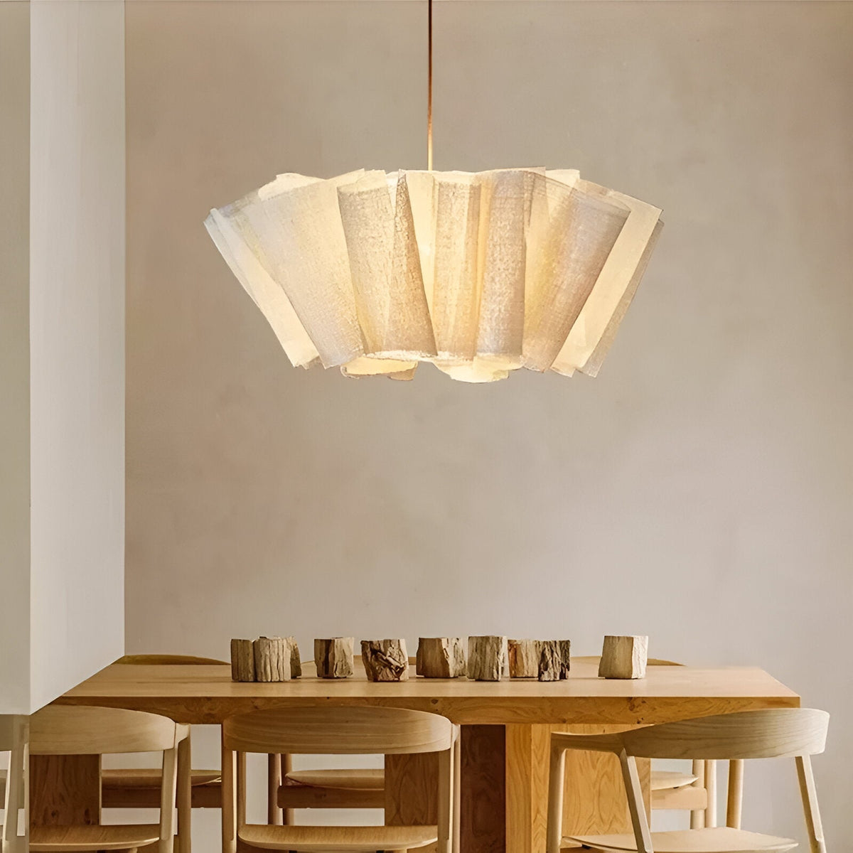 Lámpara de techo colgante con pantalla de tela plisada de 16 pulgadas, color crema cálido, para comedor, isla de cocina, estilo minimalista moderno escandinavo japonés, iluminación ambiental