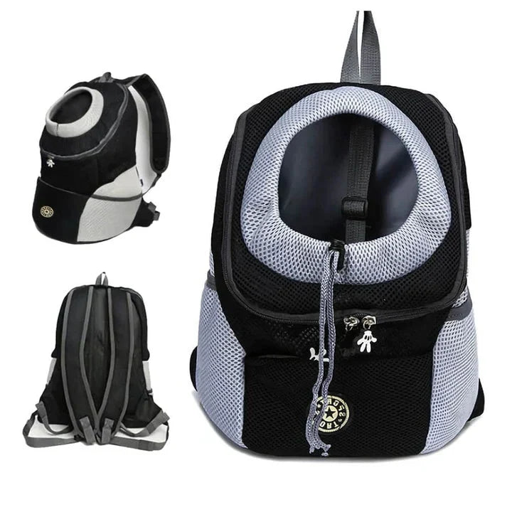 Mochila transportadora para perros para caminar, hacer senderismo y ciclismo: bolsa de viaje ventilada para mascotas con clip de seguridad y correas acolchadas: ajuste regulable para