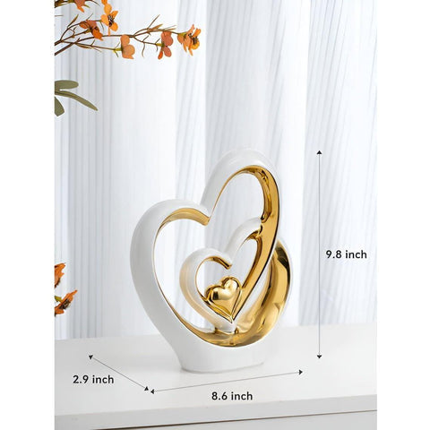 Figura decorativa Diora - Adorno de doble corazón de porcelana