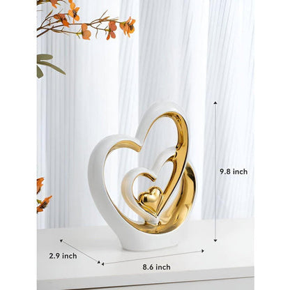 Figura decorativa Diora - Adorno de doble corazón de porcelana