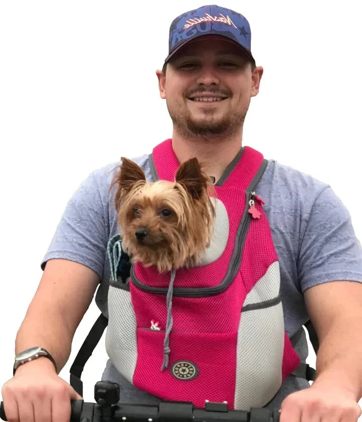Mochila transportadora para perros para caminar, hacer senderismo y ciclismo: bolsa de viaje ventilada para mascotas con clip de seguridad y correas acolchadas: ajuste regulable para