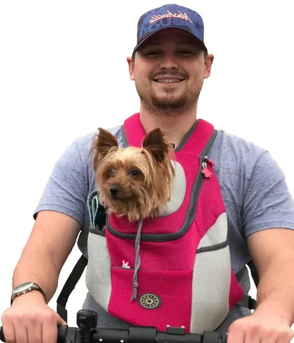 Mochila transportadora para perros para caminar, hacer senderismo y ciclismo: bolsa de viaje ventilada para mascotas con clip de seguridad y correas acolchadas: ajuste regulable para