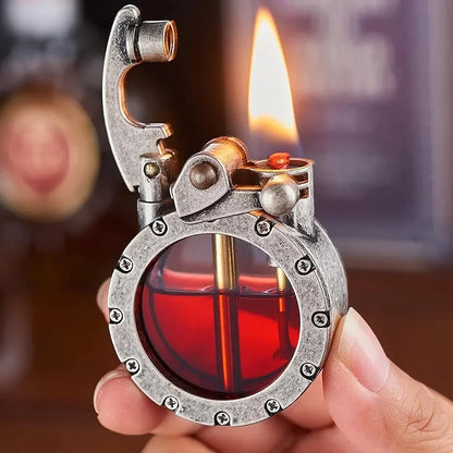 Refillable Fluid Lighter with See-Through Fuel Window – Metal Body, Flip-Top Ignition, Vintage Style for Everyday Carry & Collectors
