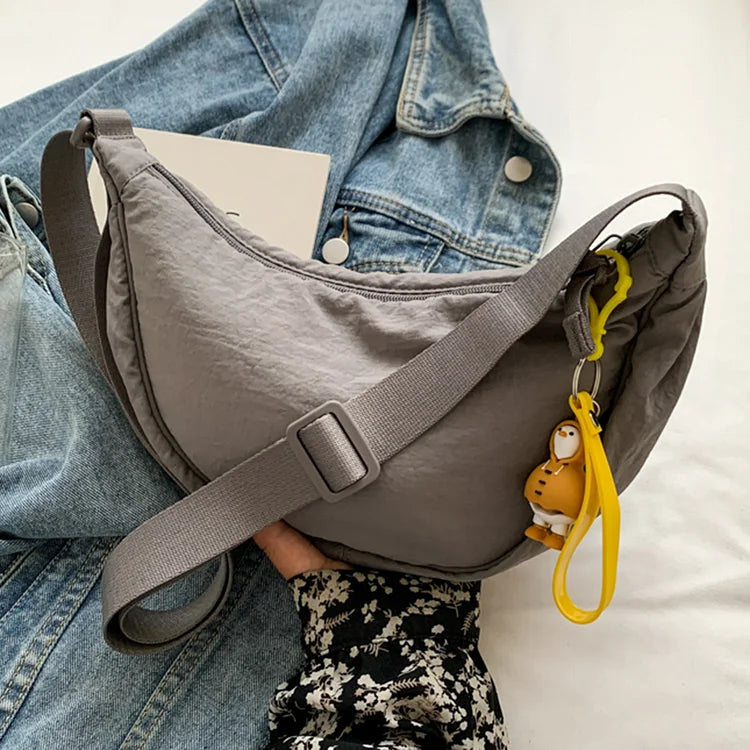 Pleated Hobo Crossbody Bag for Women – Lightweight Nylon Shoulder Purse with Ruched Design for Everyday Carry & Travel